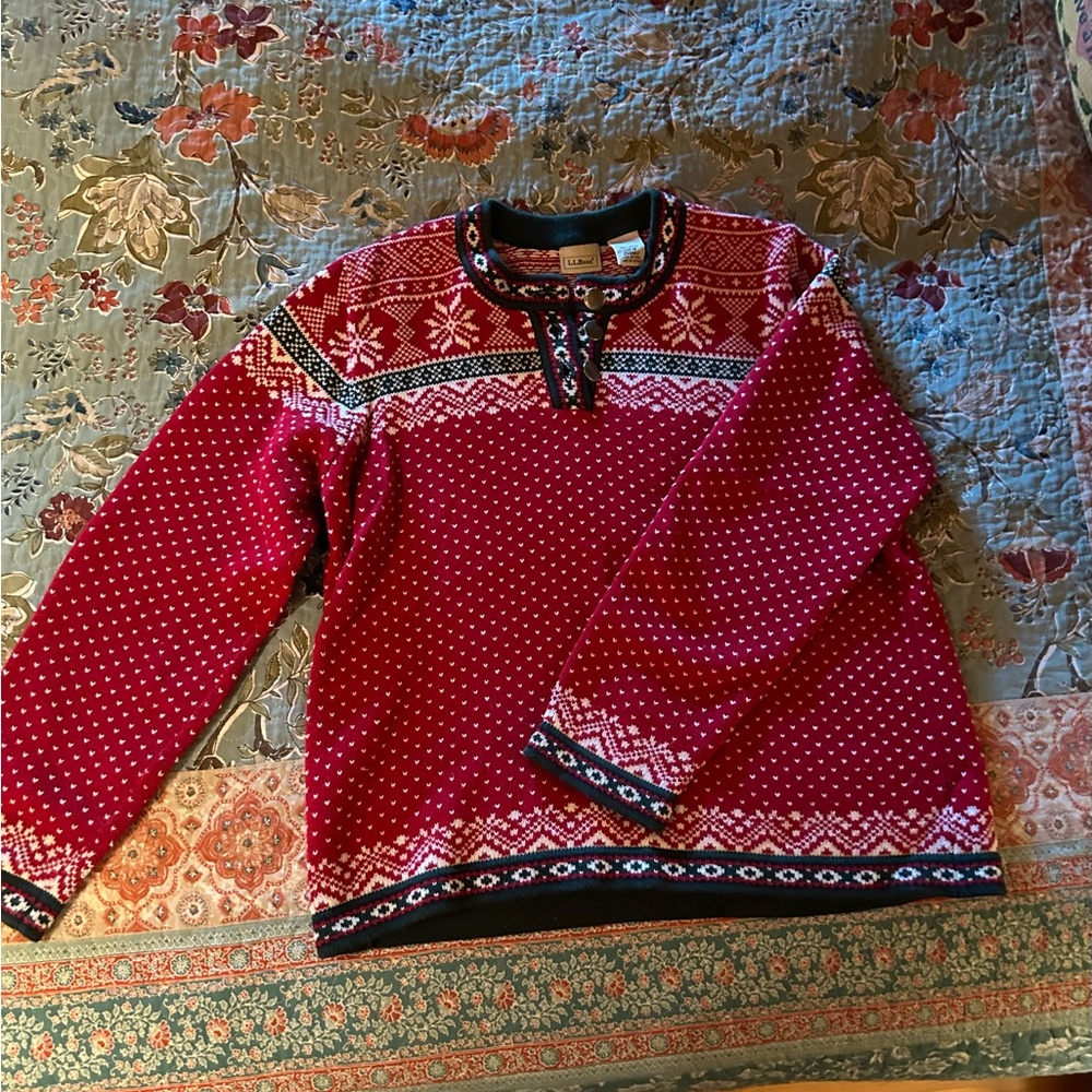 L.L. Bean Festive Red and White Knit Sweater